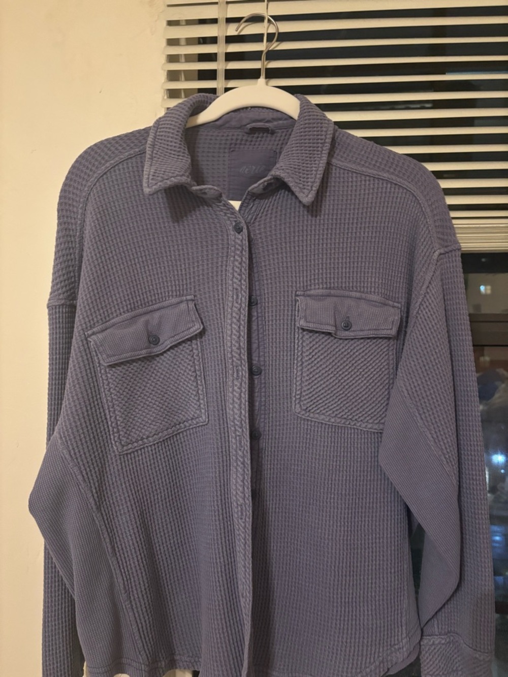 Textured Waffle Button-Up Shirt Jacket in Dusty Lavender